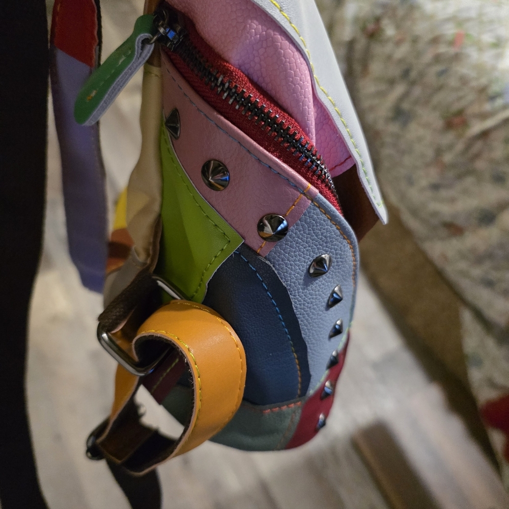 Colorful Patchwork Leather Backpack Purse - image 5